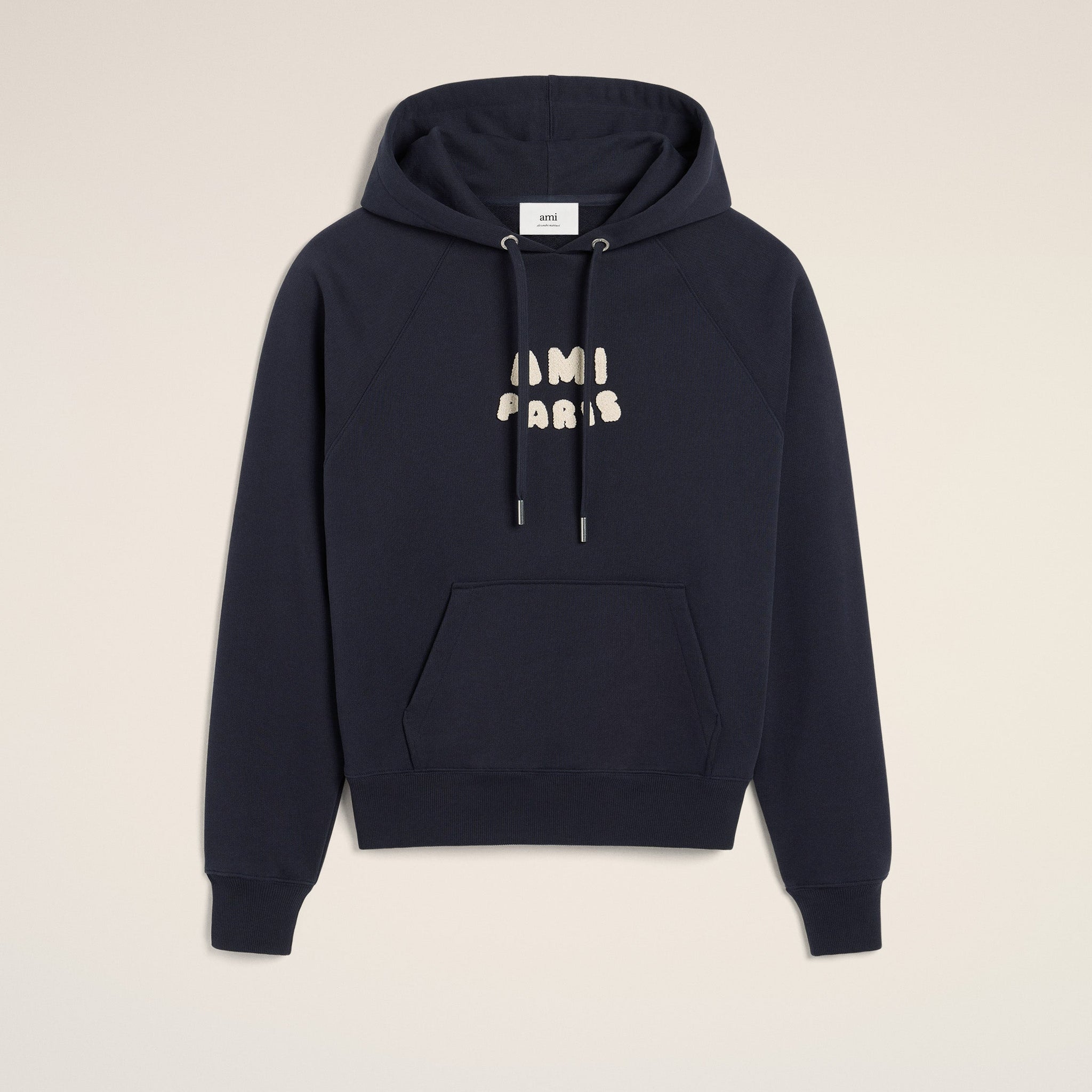 Navy Cotton Hoodie With Ami Paris Patch