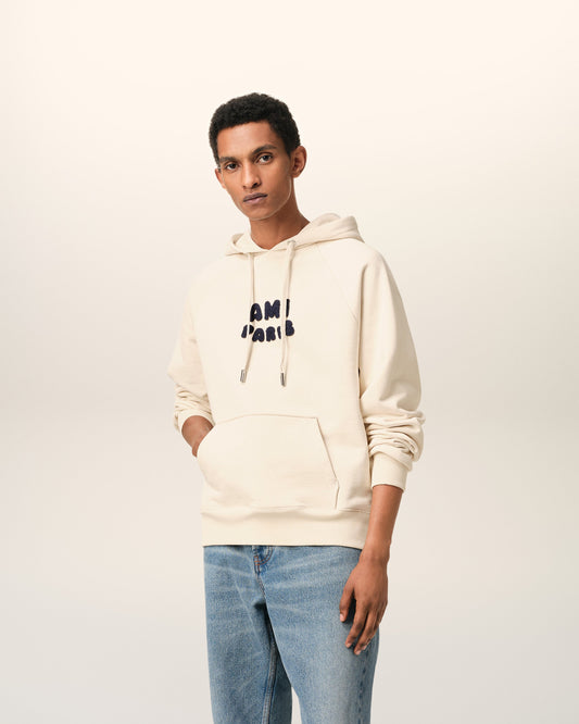 Beige Cotton Hoodie With Ami Paris Patch