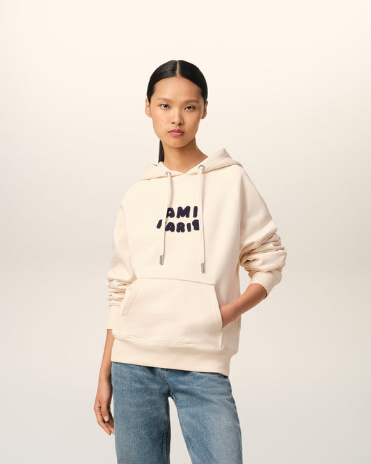 Beige Cotton Hoodie With Ami Paris Patch