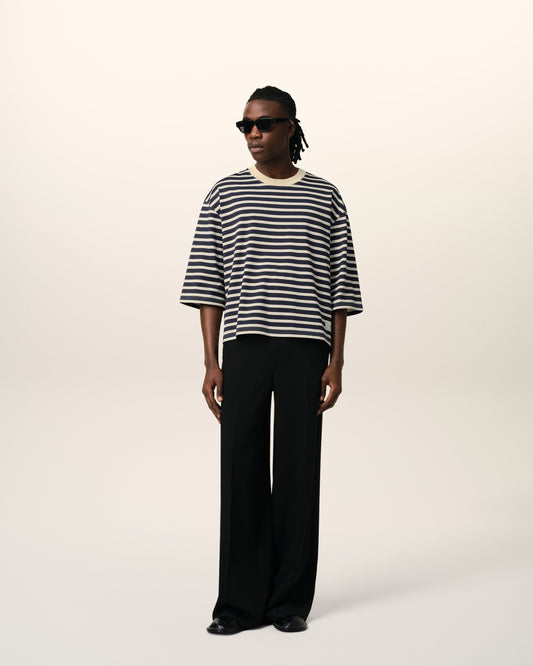 Navy Recycled Cotton Loose Striped T-Shirt