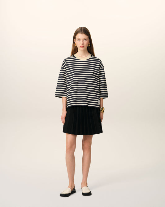 Navy Recycled Cotton Loose Striped T-Shirt