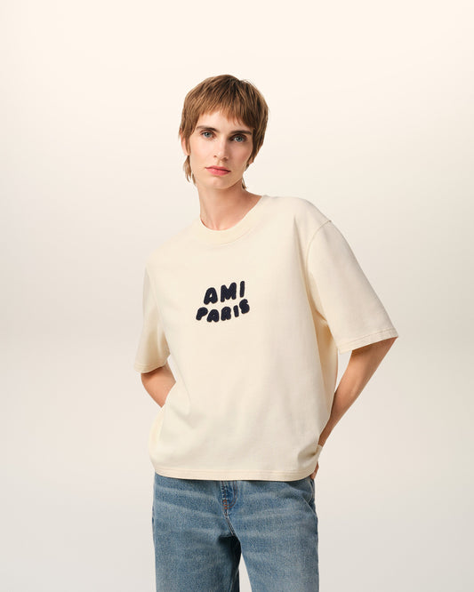 Beige Cotton Ami Paris Patch T-Shirt