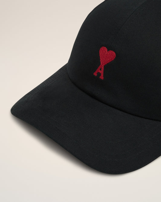 Black Cotton Ami de Coeur Embroidery Cap