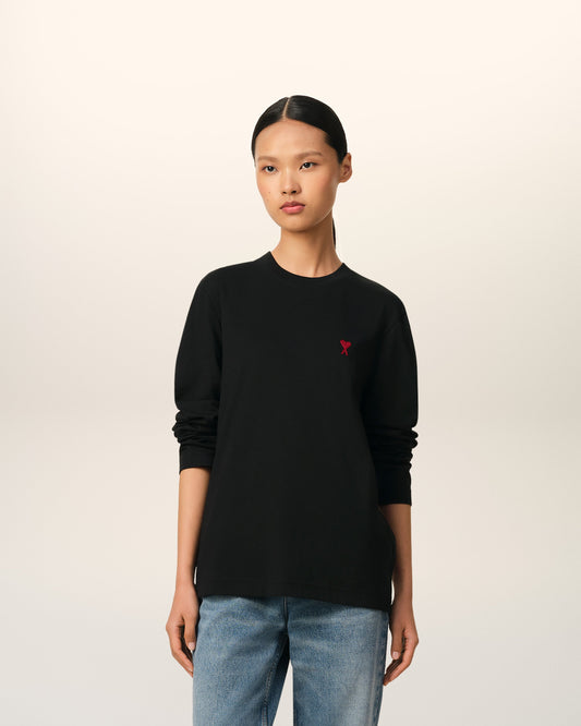 Black Cotton Ami de Coeur Long Sleeves T-Shirt