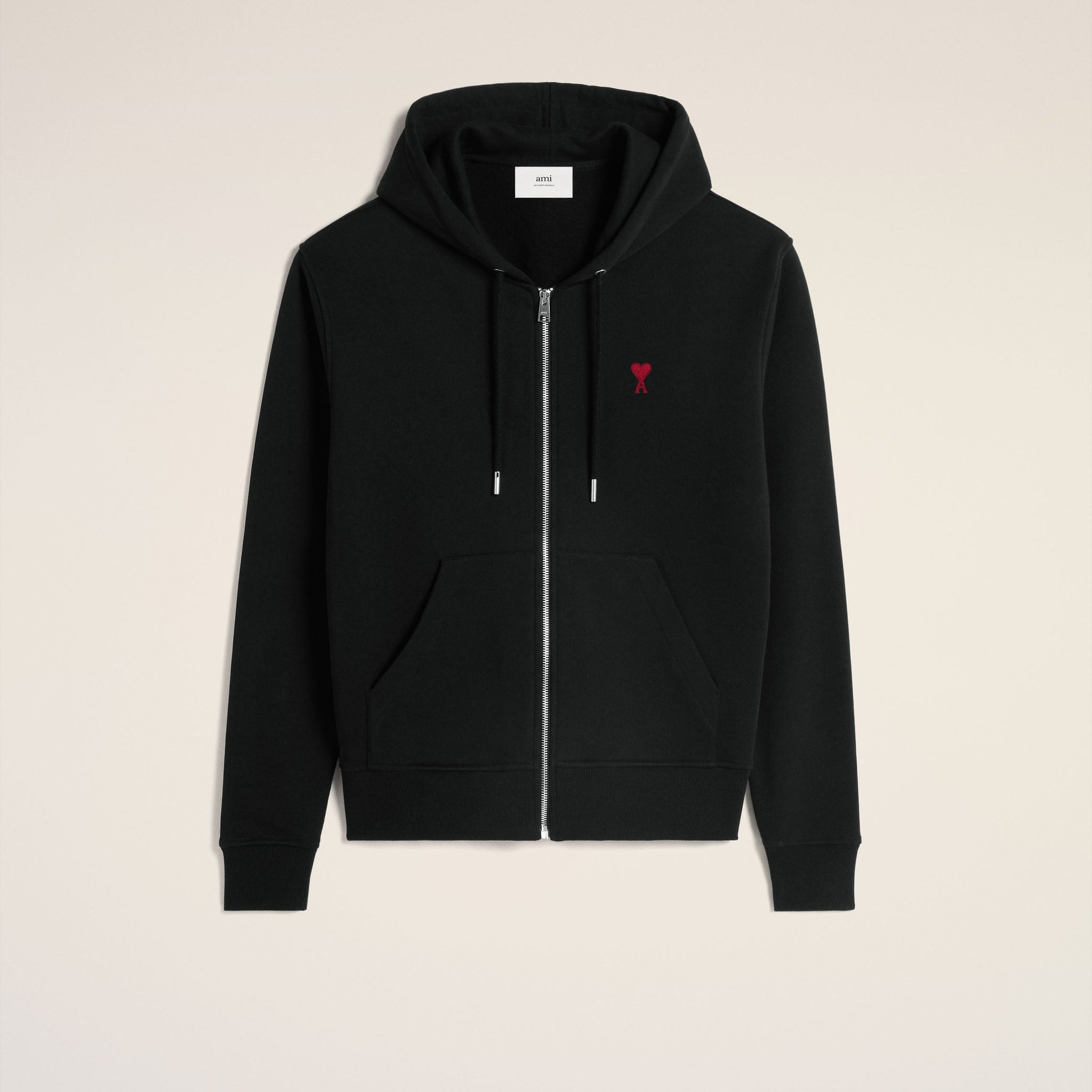 Black Cotton Ami de Coeur Zipped Hoodie