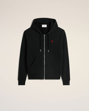 Black Cotton Ami de Coeur Zipped Hoodie