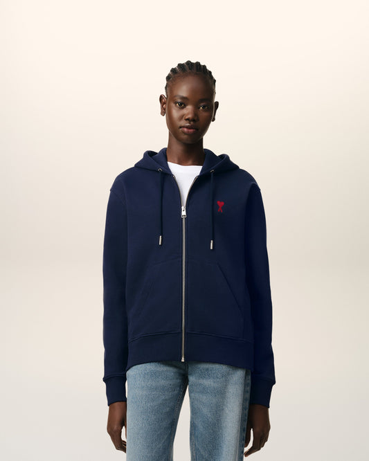 Navy Cotton Ami de Coeur Zipped Hoodie